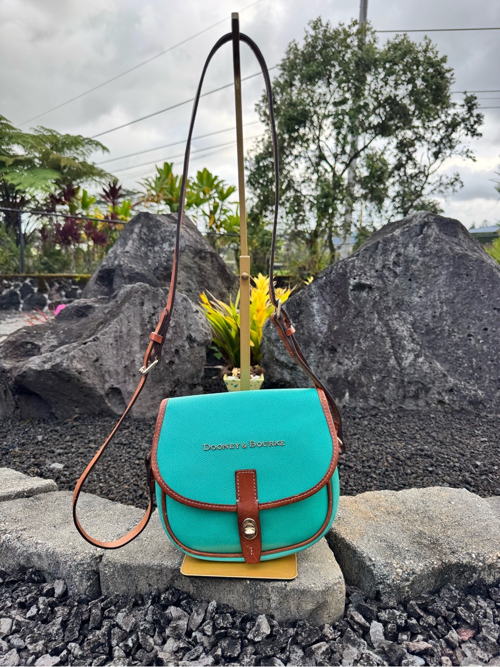 Dooney & Bourke LF093 Aqua Saffiano Leather Saddle Crossbody Bag